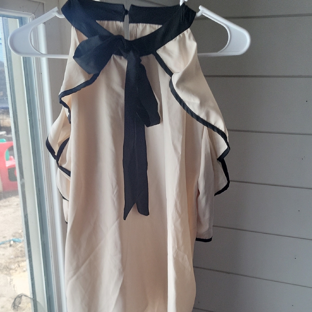 SHEIN Elegant Cream Blouse with Black Label